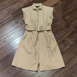 Lafayette 148 Khaki Poplin Full Zip Belted Dress SIZE 4